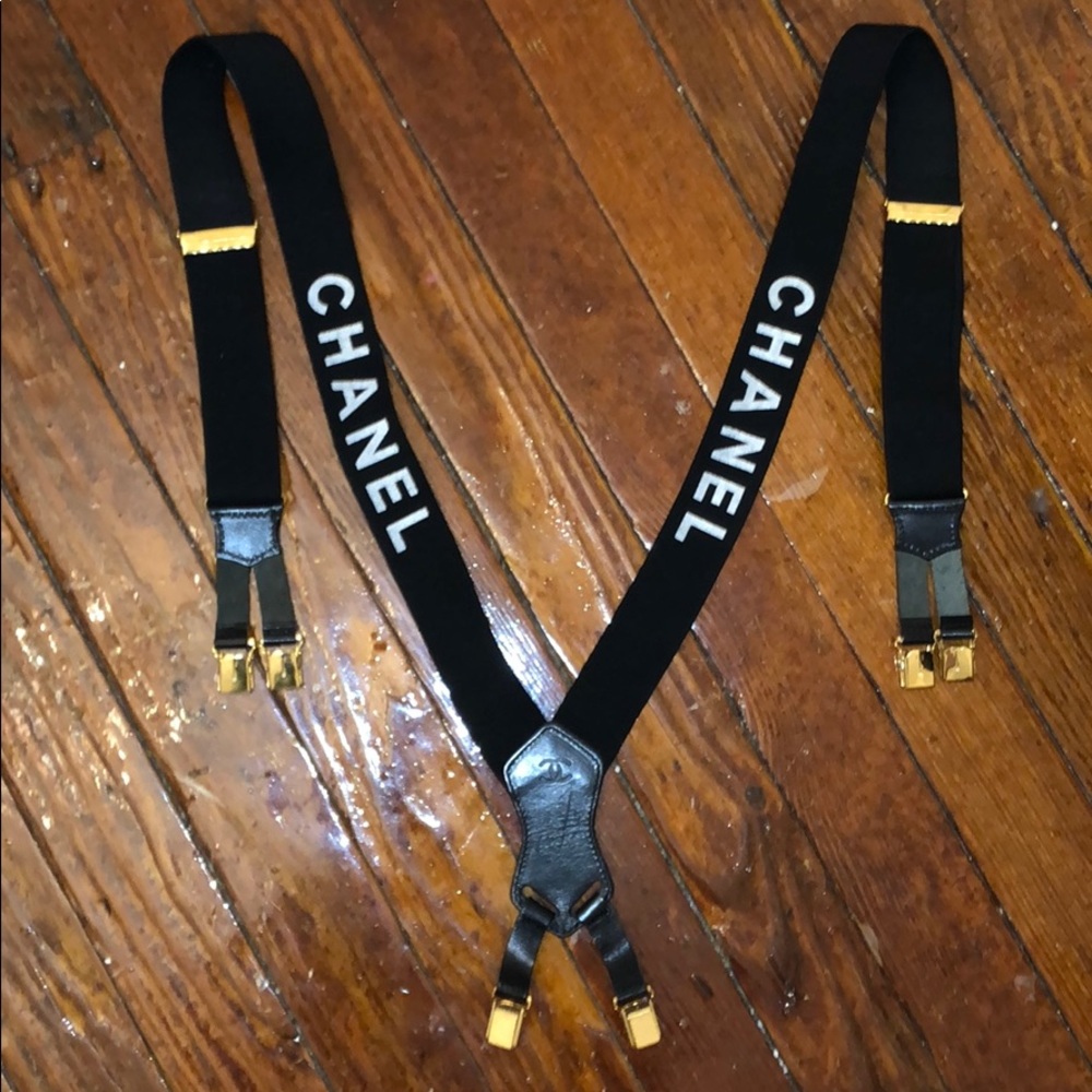 Chanel black & white suspenders